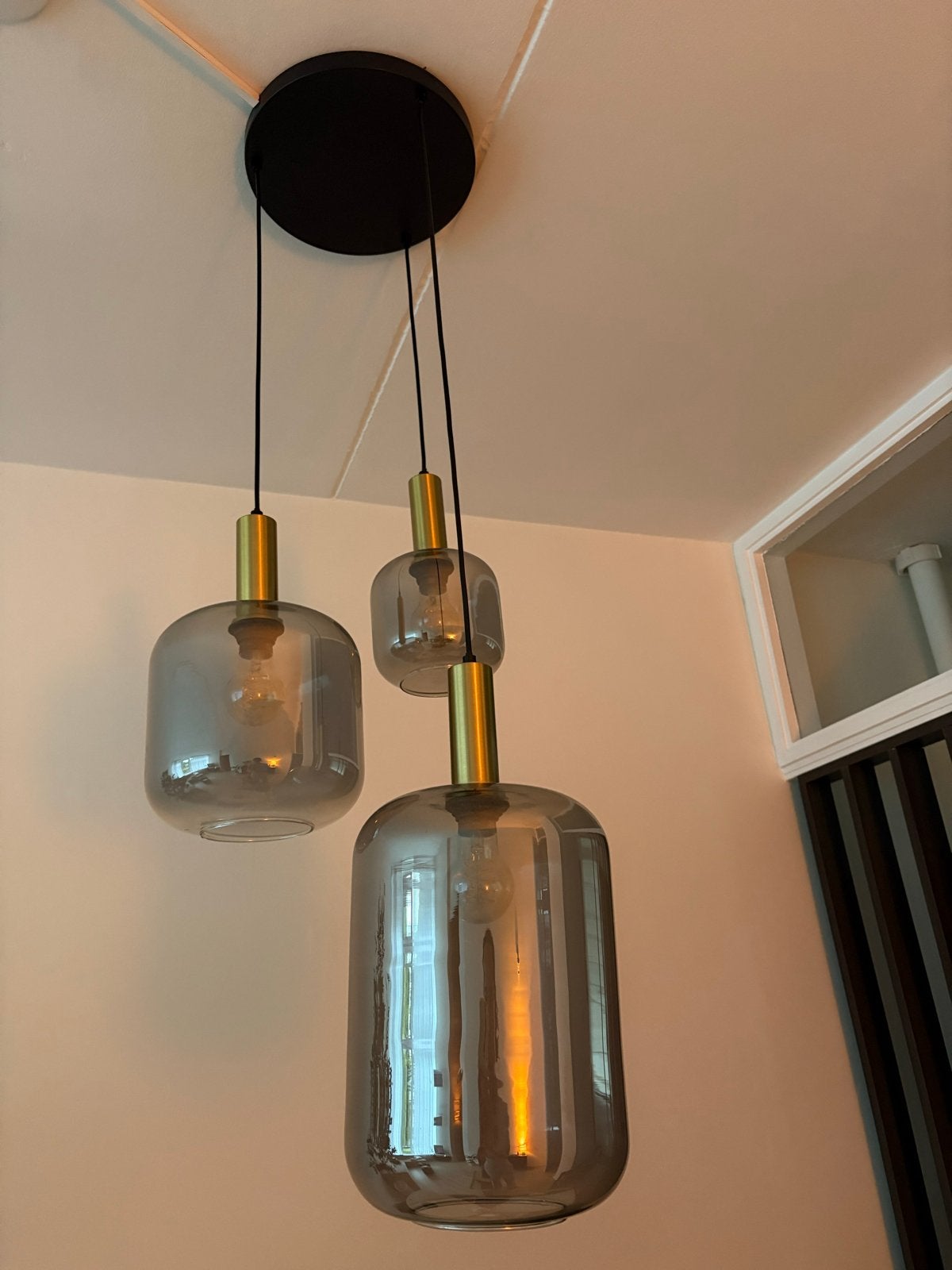 Smoke glas hanglamp, Ophalen, Zo goed als nieuw, Glas, E27 (groot)