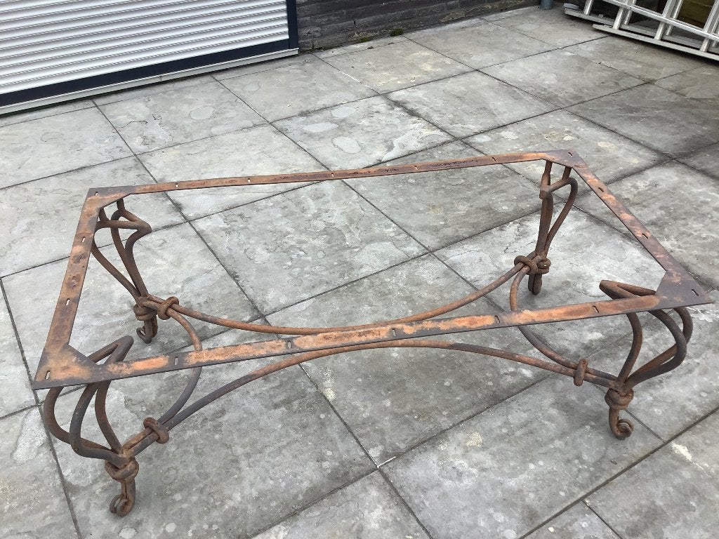 Smeedijzeren onderstel salontafel, Ophalen, Gebruikt, 100 tot 150 cm, 50 tot 100 cm