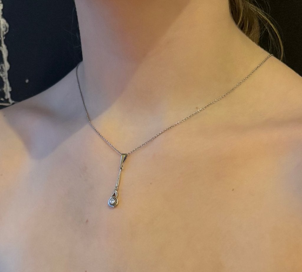 Diamanten art deco 18k goud ketting en hanger antiek fraai