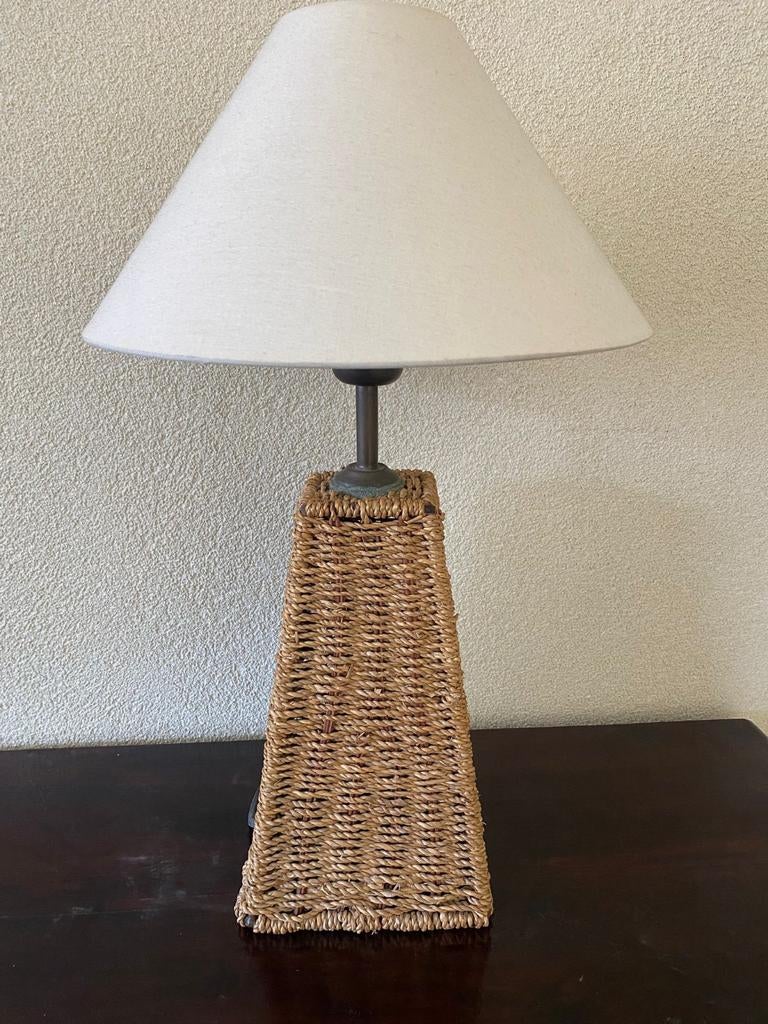 Tafellamp Rotan / Gevlochten Voet | Beige Kap | 49 cm Hoog, Ophalen of Verzenden, Nvt, Nvt, Nvt