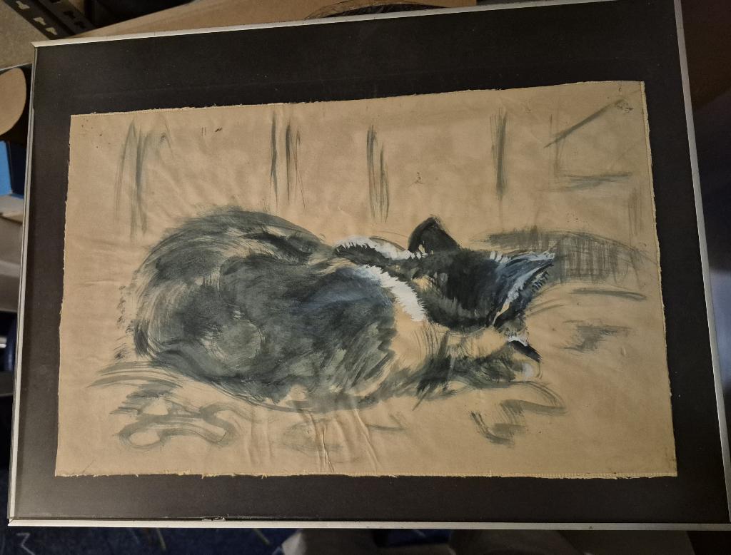 Origineel portret slapende kat  Pastel & Inkt, Ophalen of Verzenden