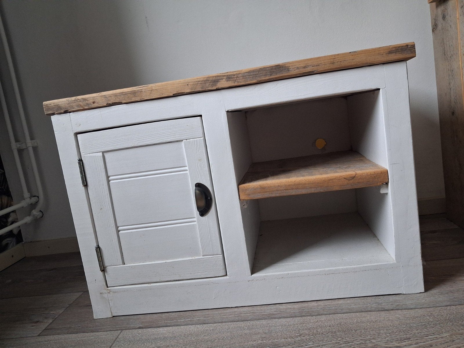 Handgemaakt houten kastje, bureau en rekje - Landelijke stij, Gebruikt, 100 tot 150 cm, Landelijke stijl, Brocante, 25 tot 50 cm