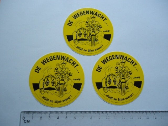 sticker 3 x ANWB origineel plastic auto motor ww wegenwacht, Verzenden, Zo goed als nieuw, Auto of Motor