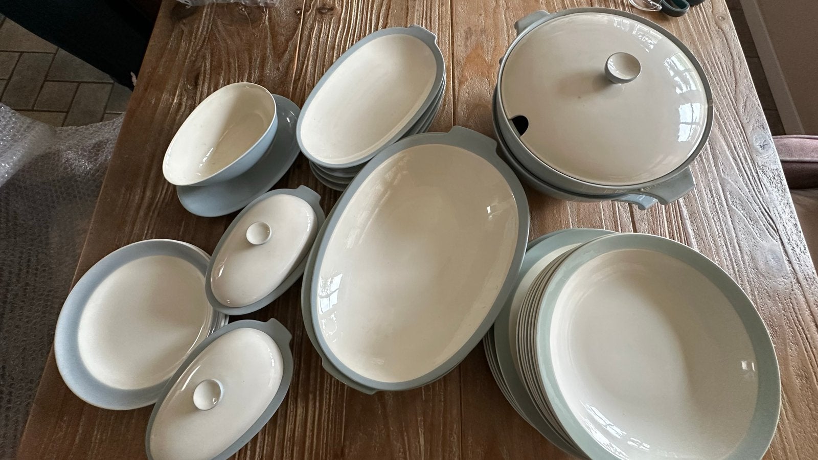 Vintage Maastrichts Aardewerk Eetservies - Grijs/Blauw, Ophalen of Verzenden