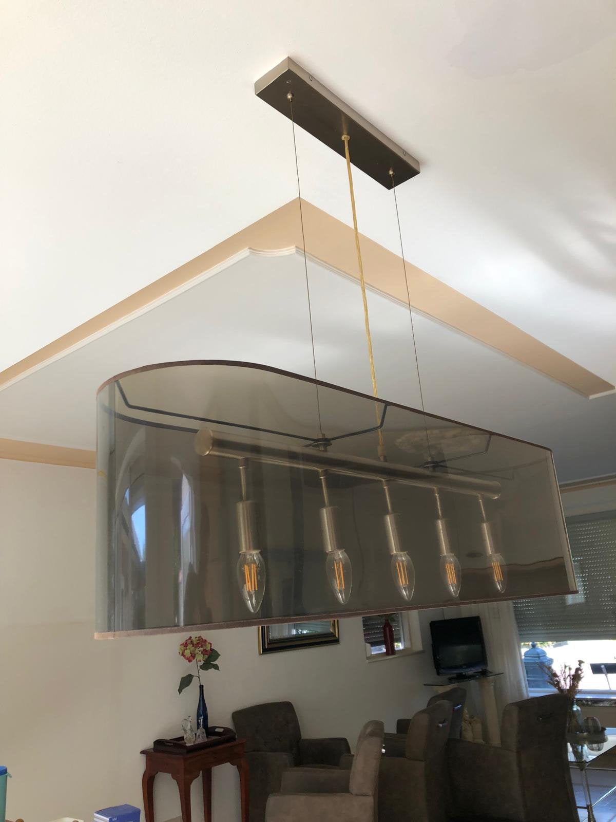 Mooie gtote hanglamp messing btons, Ophalen, Zo goed als nieuw