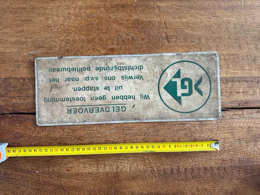 Gend en loos waardetransport bord vintage, Ophalen of Verzenden, Zo goed als nieuw