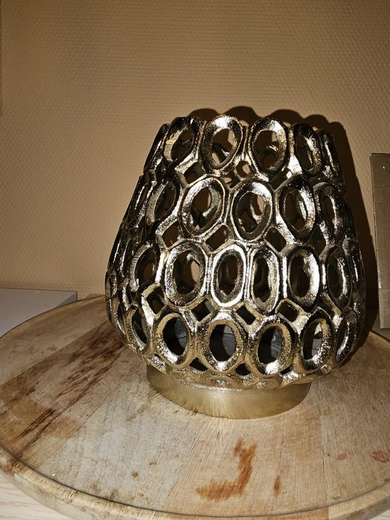 Gouden windlicht / kaarshouder / sier, Gebruikt, Overige kleuren, Ophalen of Verzenden, Metaal