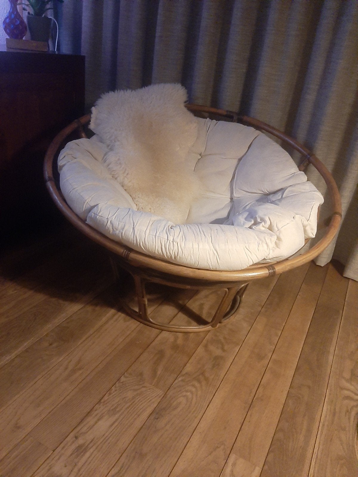 Comfortabele Papasan stoel met kussen, Ophalen, Gebruikt, Wit, Bohemian, Comfortabel