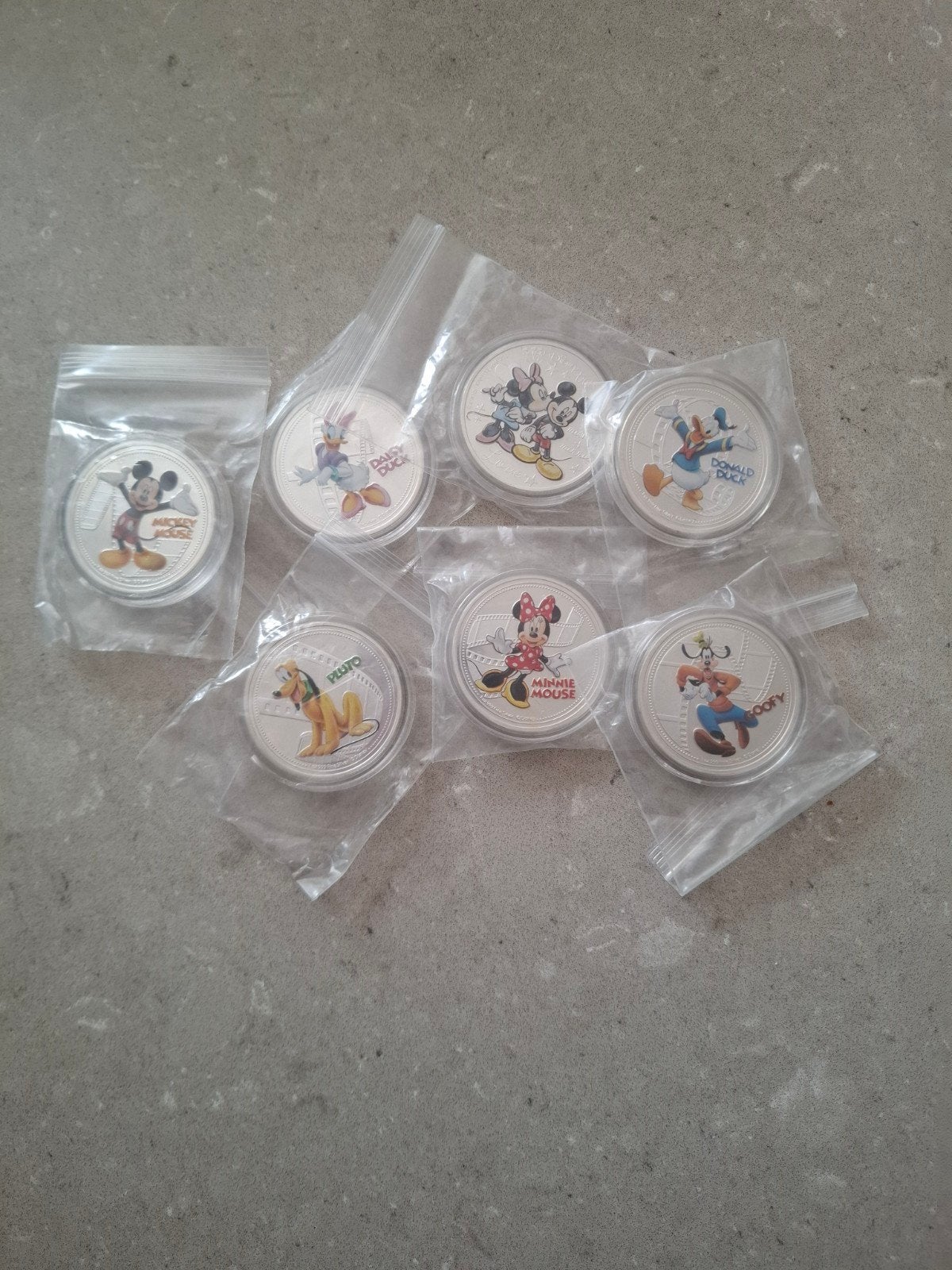 Set van 7 Disney munten verzilverd, Ophalen of Verzenden, Overige landen, Setje