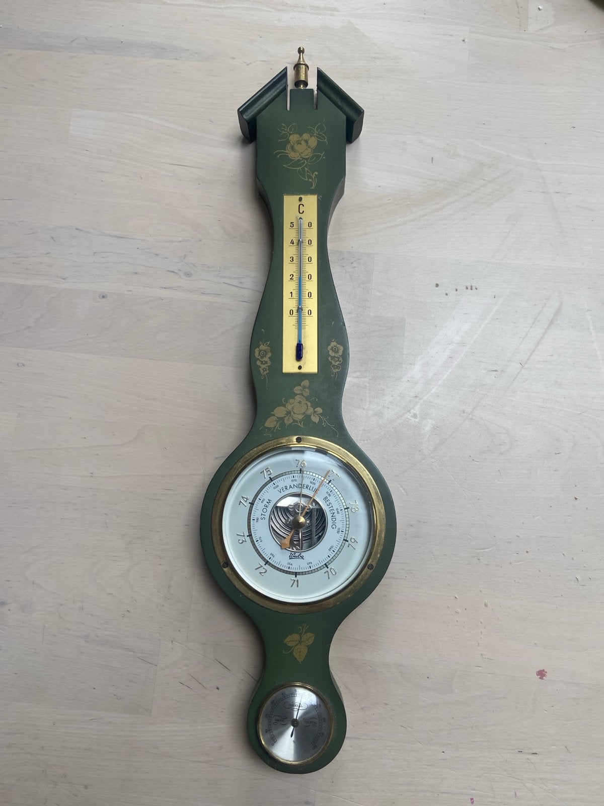 Vintage Wuba Barometer met Thermometer en Hygrometer, Ophalen of Verzenden, Gebruikt, Weerstation