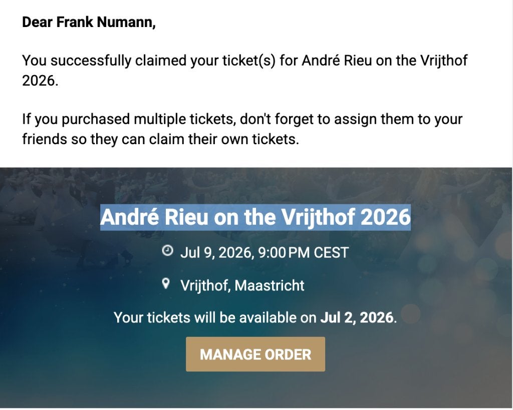 3 tickets voor André Rieu op Vrijthof, Maastricht 9 juli 26, Drie personen of meer, Juli, Instrumentaal