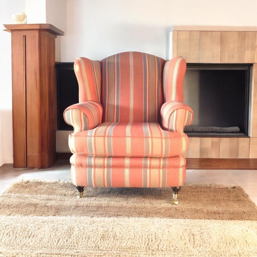 Engelse Sofa + Wingchair in mooie stof en kleurstelling.e.a., Ophalen, Hout, 150 tot 200 cm, 75 tot 100 cm
