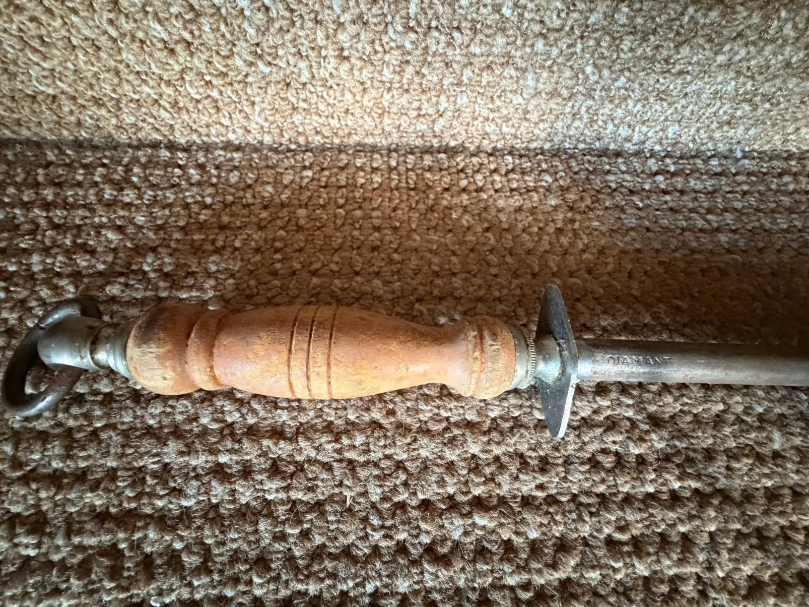 Prachtig Antiek/Vintage Aanzetstaal.  "DIAMANT" Houten Heft, Ophalen of Verzenden