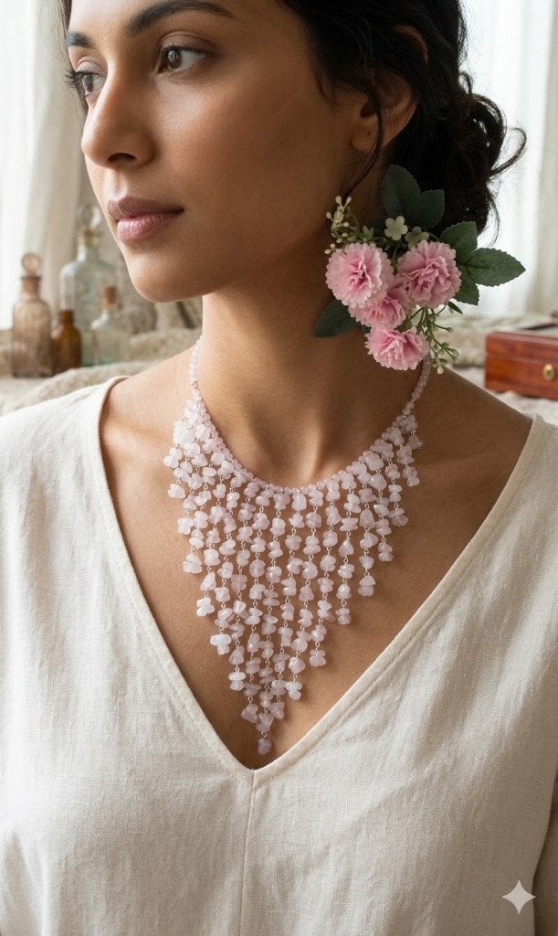Prachtig Zeldzame Ketting Exclusief Rozenkwarts Design Uniek, Sieraden, Tassen en Uiterlijk, Kettingen, Ophalen of Verzenden, Nieuw