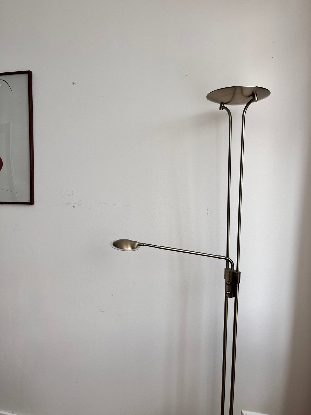 Moderne bronzen vloerlamp met leeslamp, Ophalen, Gebruikt, Overige fittingen, Metaal