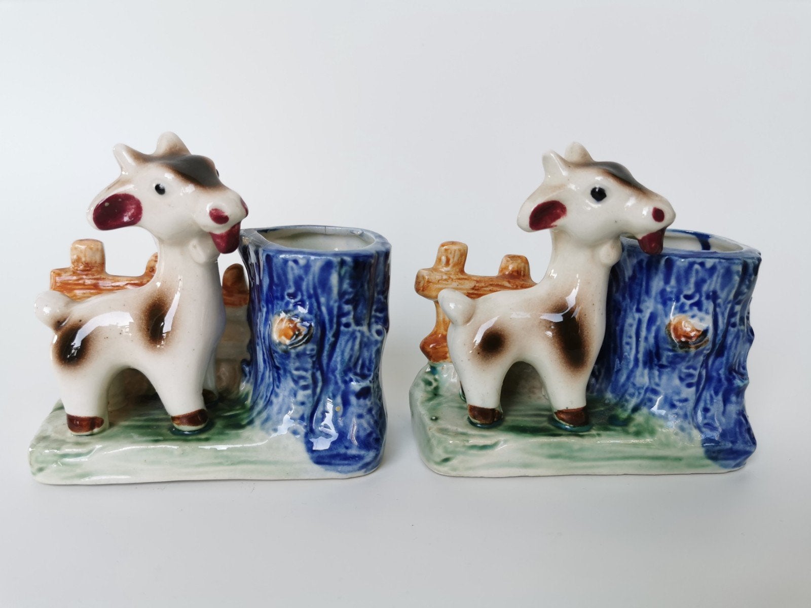 Retro vintage keramiek beeldjes bokje / geit vaasjes Italy ?, Verzenden