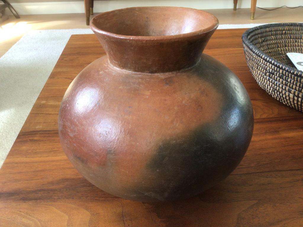 Vintage terracotta bruin cognac kleur vaas, Ophalen, Overige kleuren, Aardewerk of Porselein, Zo goed als nieuw