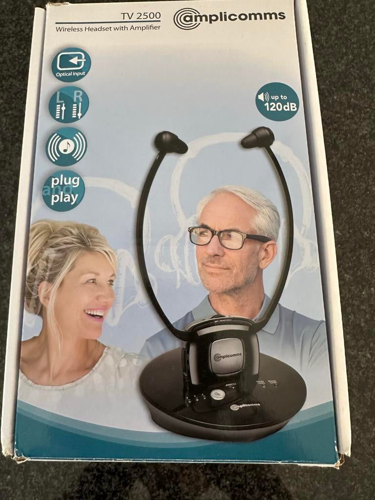 Amplicomms TV 2500 Draadloze TV Hoofdtelefoon met Versterker, Audio, Tv en Foto, Koptelefoons, Op oor (supra aural), Zo goed als nieuw