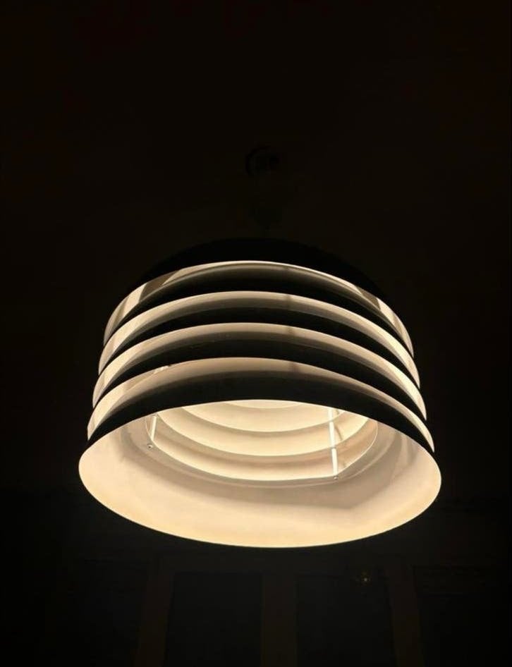 Space Age Plafondlamp van staal, Huis en Inrichting, Gebruikt, Jaren 70, Ophalen of Verzenden, Bruin