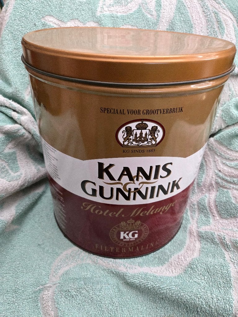 Groot bewaarblik van Kanis & Gunnink Afm. H32 cm Ø 28cm, Verzamelen, Blikken, Ophalen, Gebruikt, Koffie, Overige merken