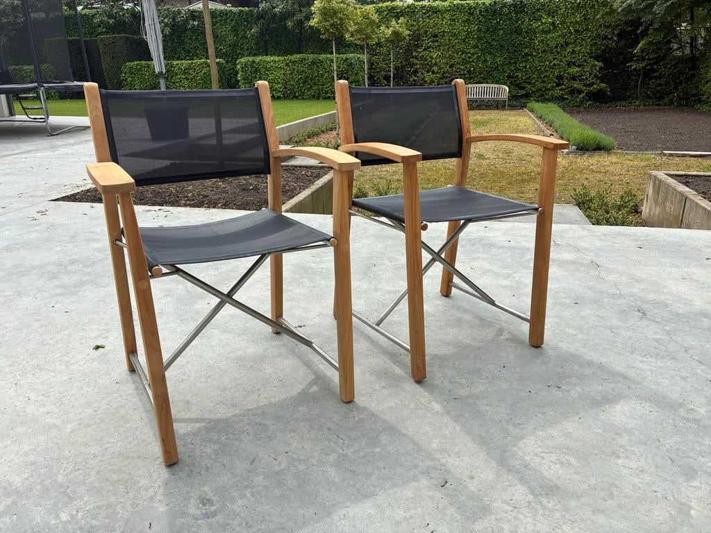 2 Gloster Riviera plooistoelen - als nieuw, Ophalen, Zo goed als nieuw, Teakhout, Inklapbaar