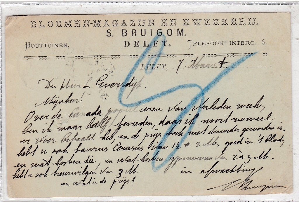 Delft-Briefkaart S. Bruigom 1904, Verzenden, Voor 1920, Gelopen, Zuid-Holland