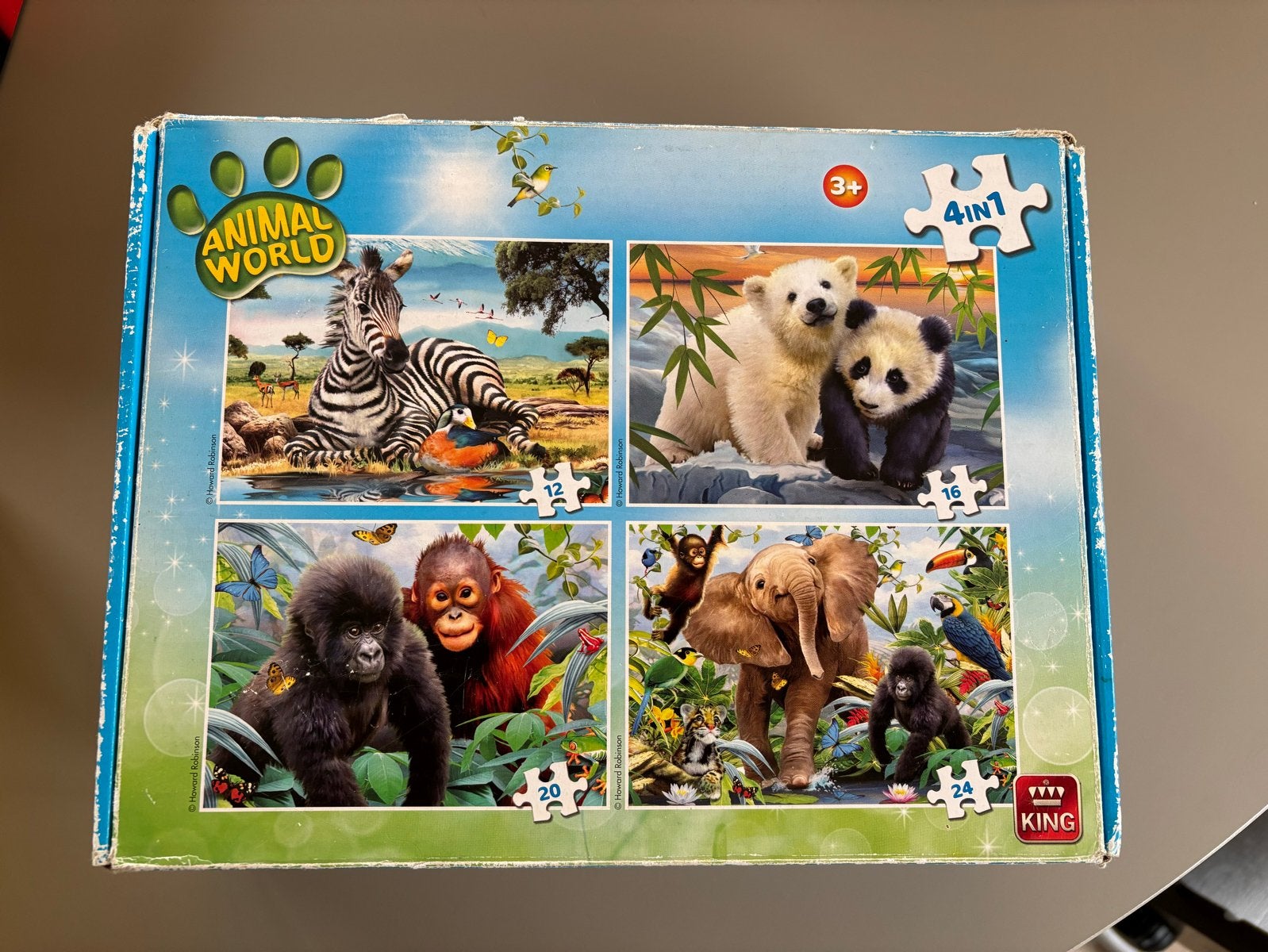 King 4-in-1 Dierenwereld Puzzel (20, 25, 24, 16 stukjes), Ophalen, 10 tot 50 stukjes, Gebruikt, 4 tot 6 jaar