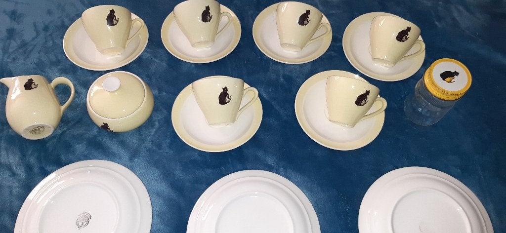 Petrus Regout Pastel Zwarte kat servies kop en schotels, Antiek en Kunst, Ophalen of Verzenden