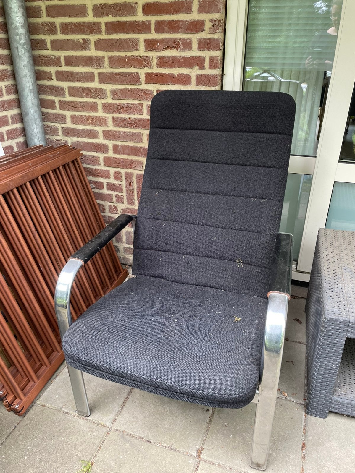Retro stoel met wollen bekleding, Ophalen, Gebruikt, Zwart, Metaal