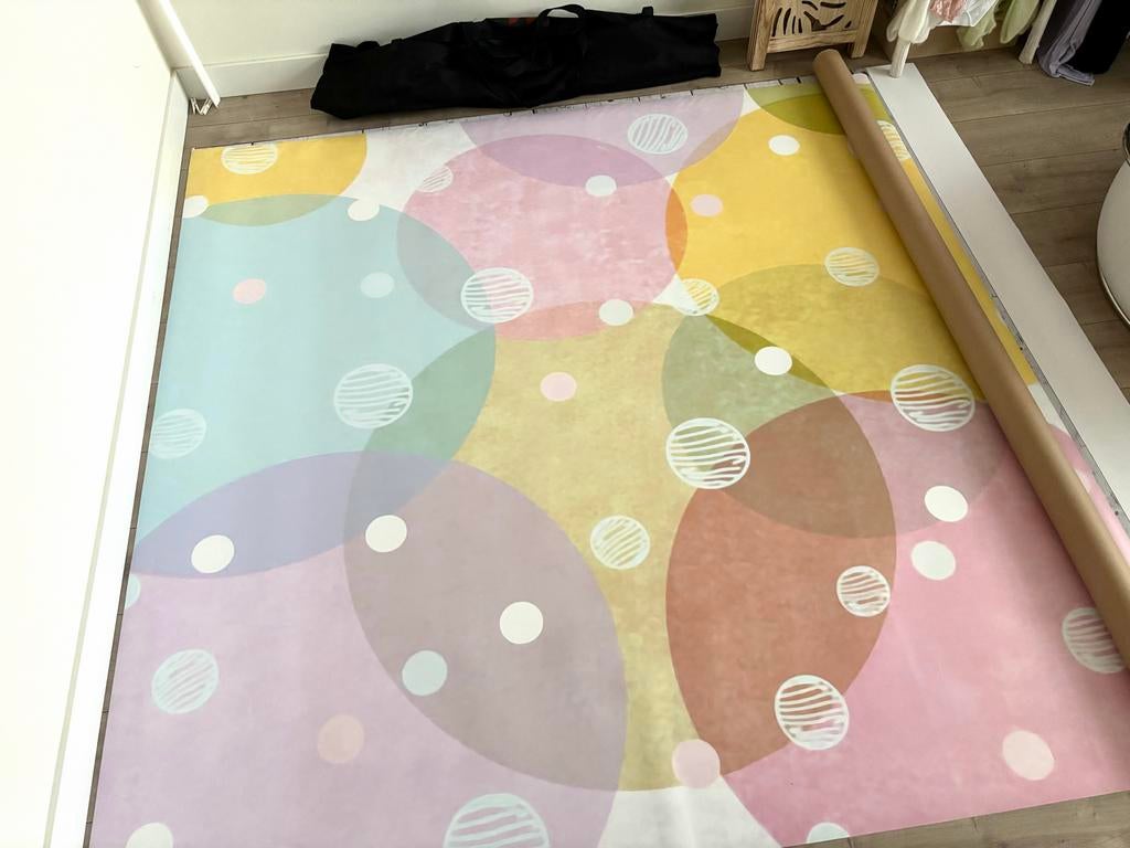 Fotoachtergrond 200x200cm premium vinyl pastel/stippen, Audio, Tv en Foto, Fotografie | Fotostudio en Toebehoren, Ophalen, Zo goed als nieuw
