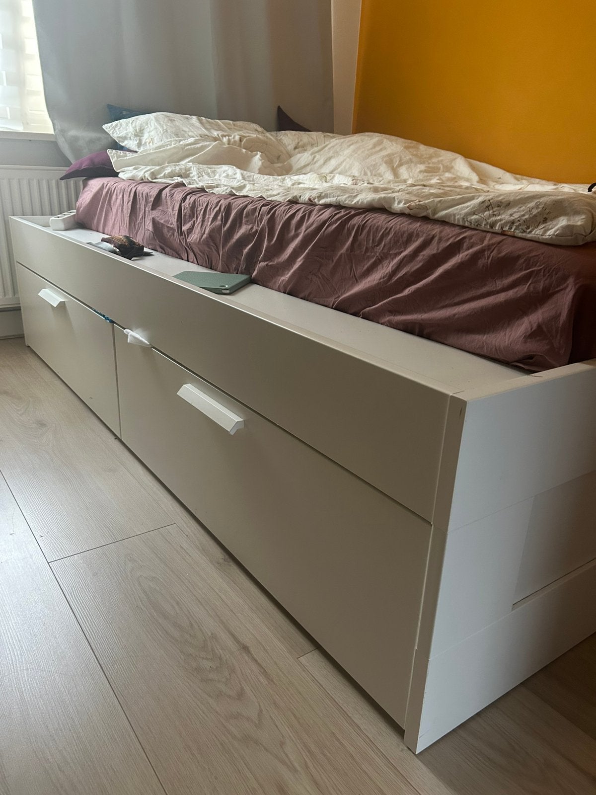 Wit ikea bedframe met vier opbergbakken, Ophalen, Gebruikt, Tweepersoons