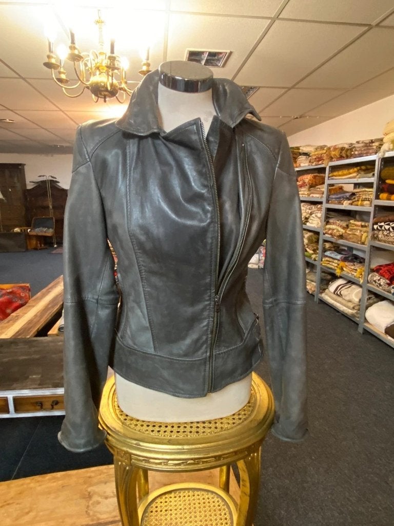 Stoere grijze echt lederen dames jas, Maat 46/48 (XL) of groter, Djt@dejuistetoon.eu, Ophalen of Verzenden, Mon Plaisir 19, Etten-Leur, Netherlands