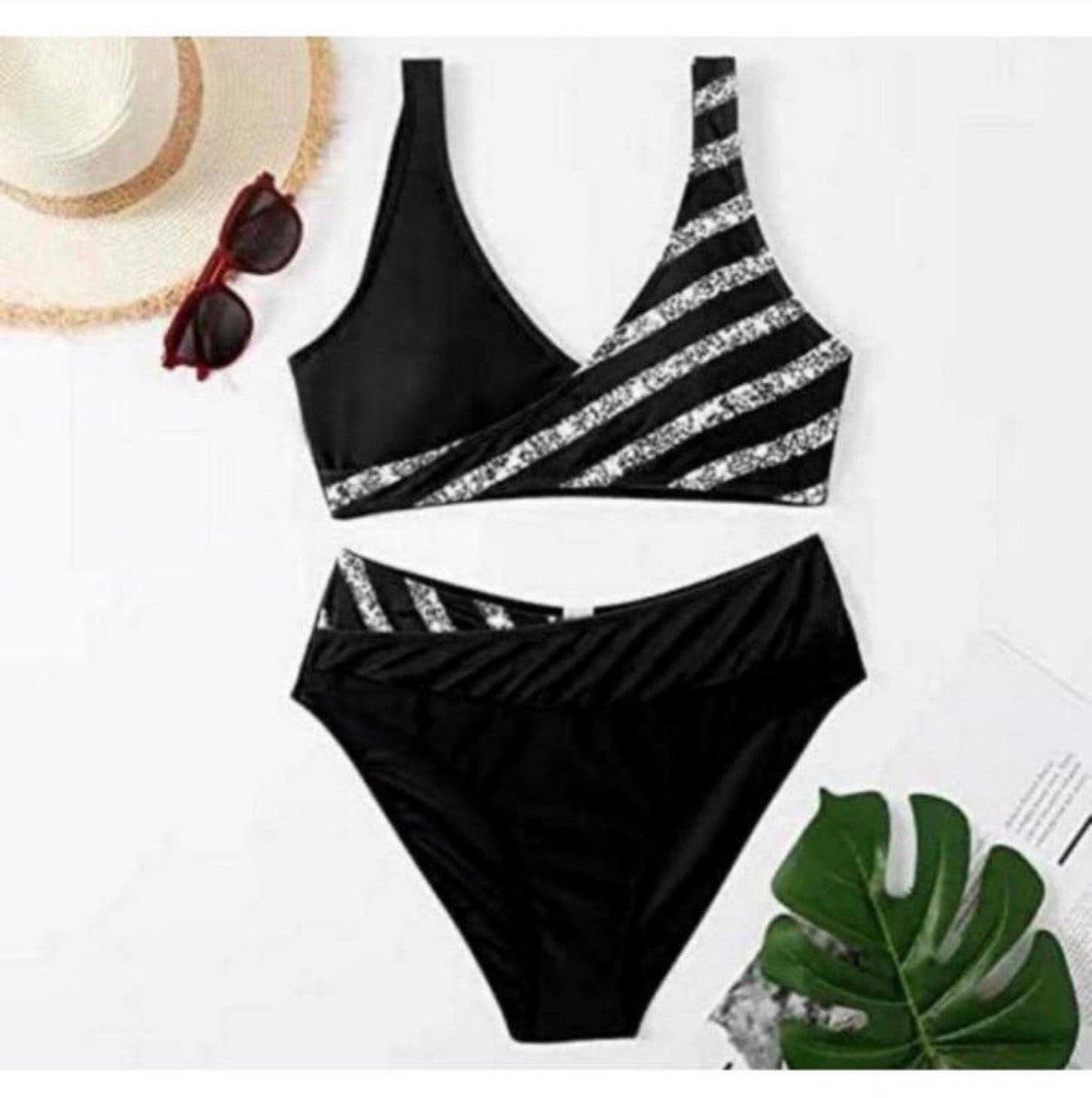 dames bikini-set tweedelig badpak badmode maat M gestreept, P, Zwart, P, P