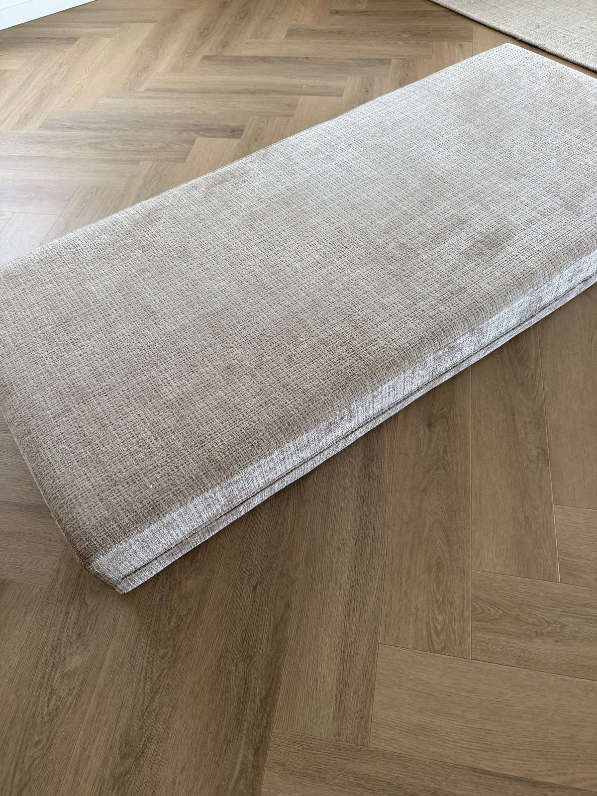 Lange beige bankkussen/zitkussen,matras met koudschuim, Ophalen, Eenpersoons, 190 cm of minder, Zo goed als nieuw