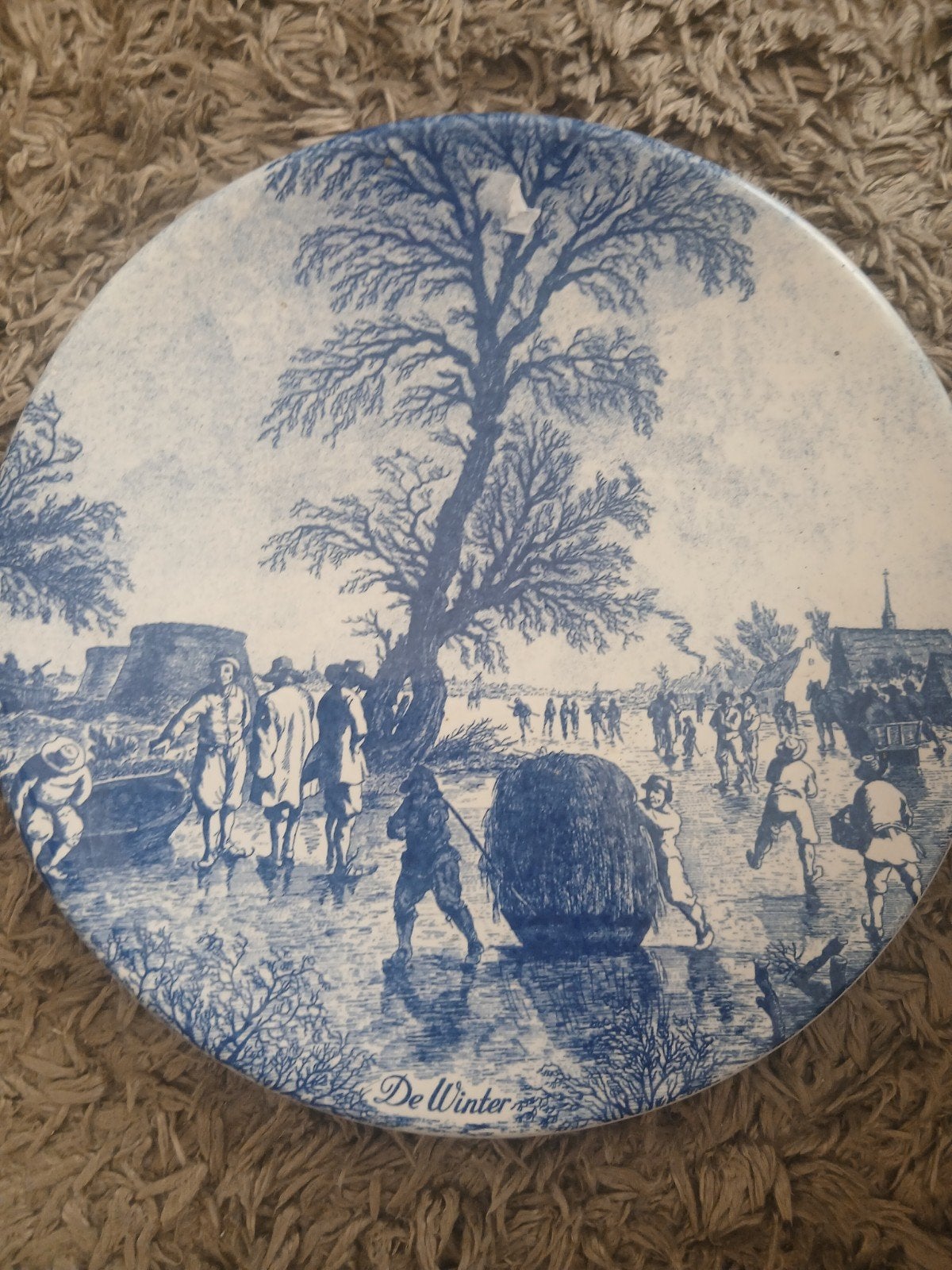 Chemkefa Delfts Blauw Wandbord "De Winter" – 28,5 cm – Vier, Antiek en Kunst, Ophalen of Verzenden