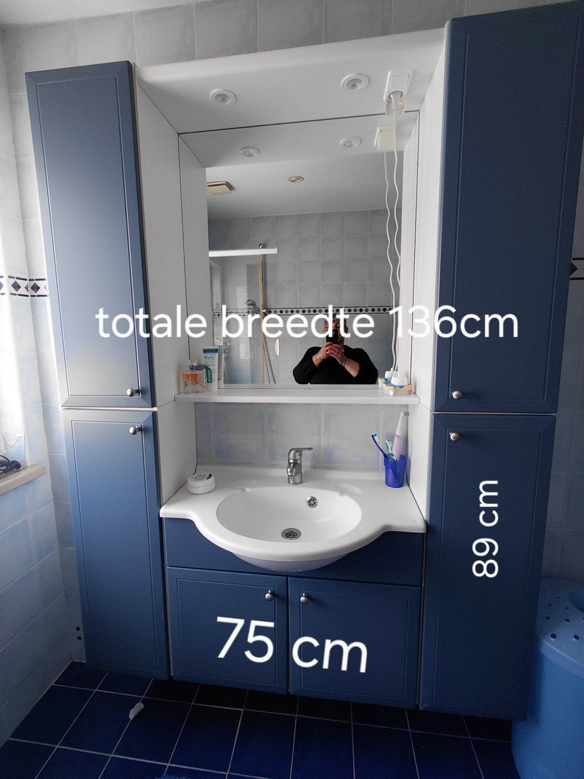 badkamermeubel blauw compleet, Ophalen, (Half)hoge kast, Gebruikt, 100 tot 150 cm