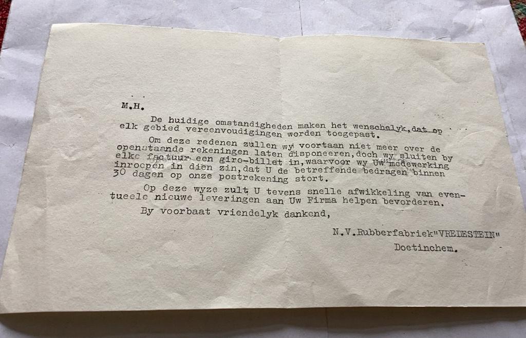 1943 brief van Vredestein Doetinchem, Verzamelen, Ophalen of Verzenden, Gebruikt, Overige typen