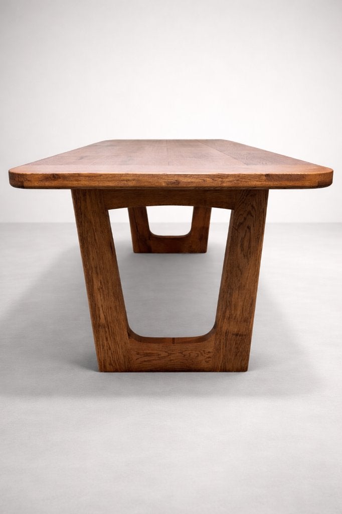 Lange, smalle eikenhouten tafel, gerecycled hout, Huis en Inrichting, Tafels | Eettafels, Modern, design, strak, warm, natuurlijk, duurzaam
