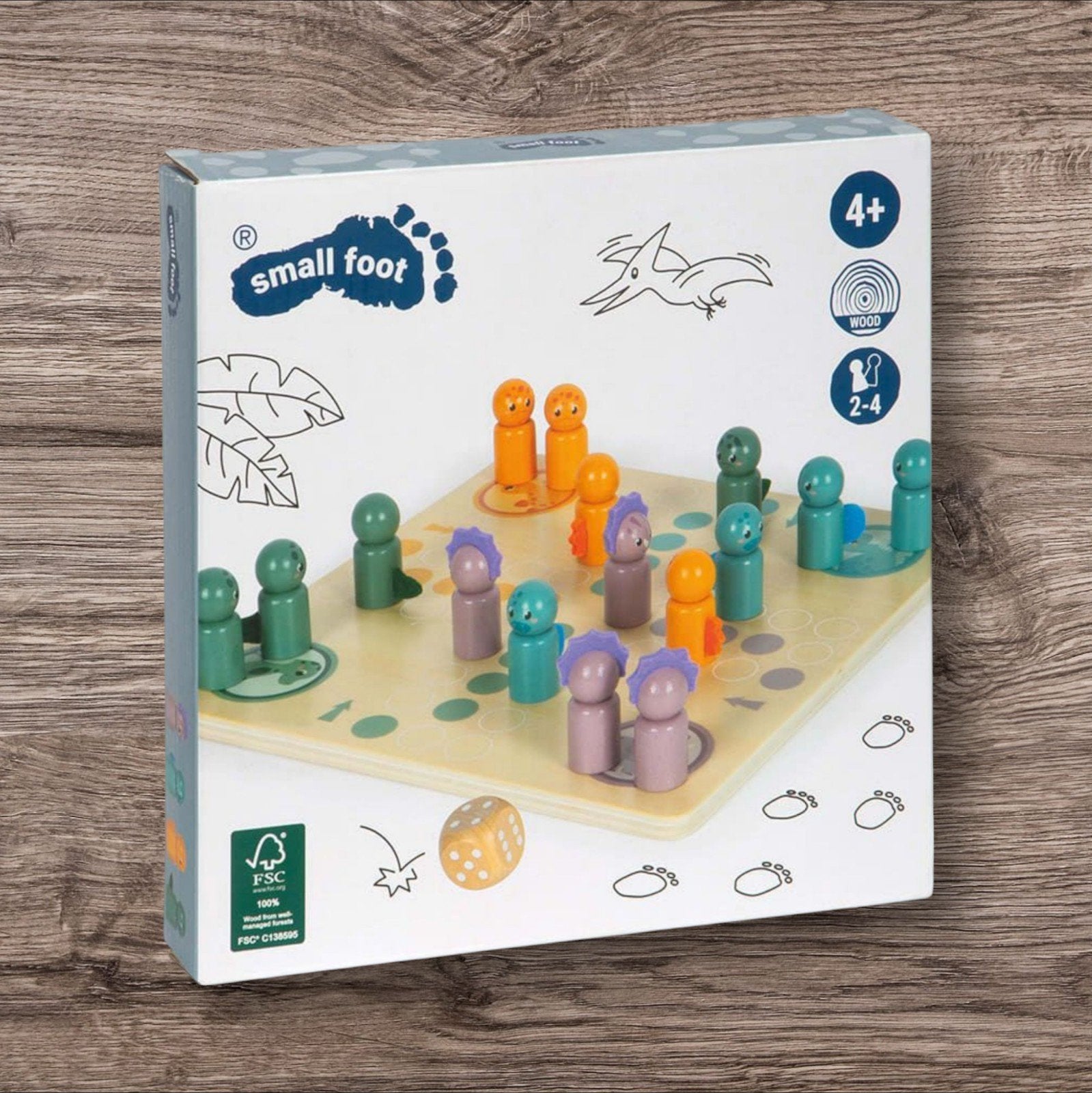 Small Foot Houten Bordspel Dinosaurus Thema 2-4 Spelers, Drie of vier spelers, Ophalen of Verzenden, Nieuw, Small Foot