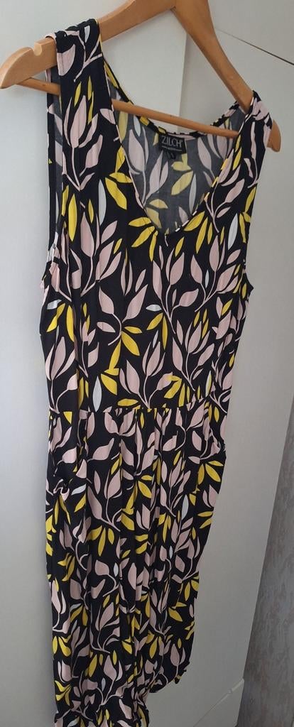 ZILCH Zomerjurk met Bladprint - Maat L, Zwart, Maat 42/44 (L), Ophalen of Verzenden, Zo goed als nieuw