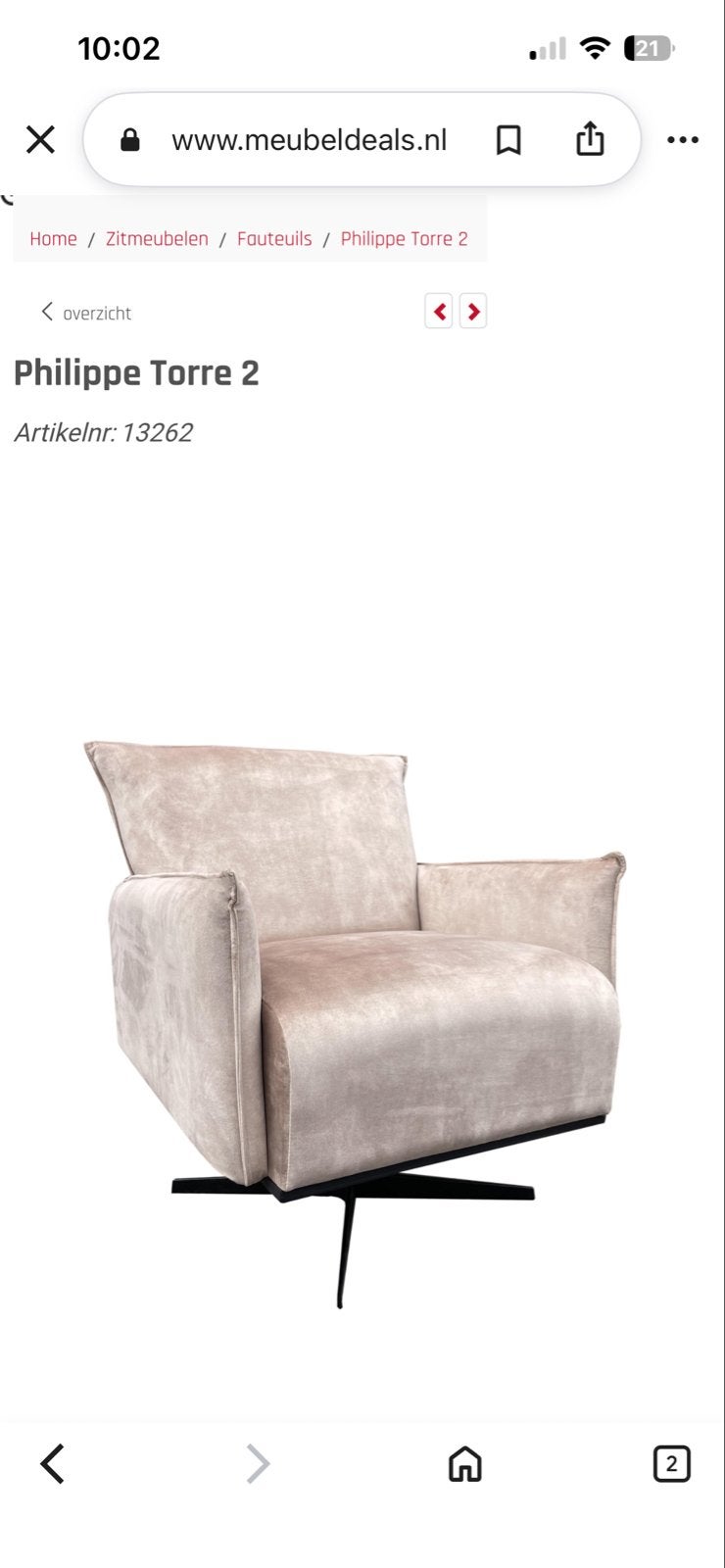Moderne draaibare fauteuil - Philippe Torre 2, Ophalen, Nieuw, Stof, 75 tot 100 cm