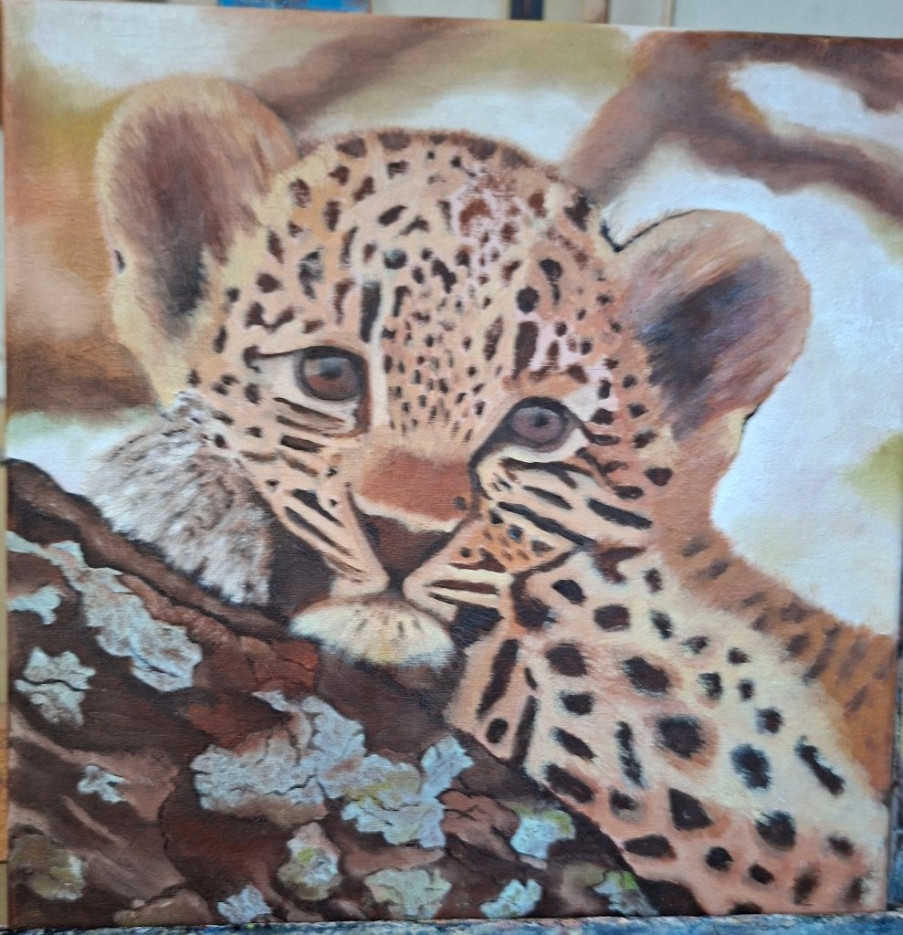 Een leuk schilderij van een pantertje, Minder dan 50 cm, Oorspronkelijke maker, Nieuw, Ophalen of Verzenden