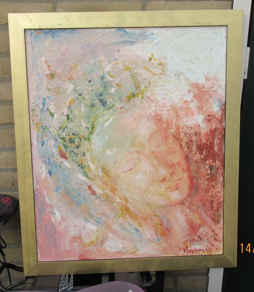 KLEURIG MODERN SCHILDERIJ  HELMI RUYCHAVER+ KOOPOVEREENKOMST, Ophalen, Zo goed als nieuw, Schilderij, Oorspronkelijke maker
