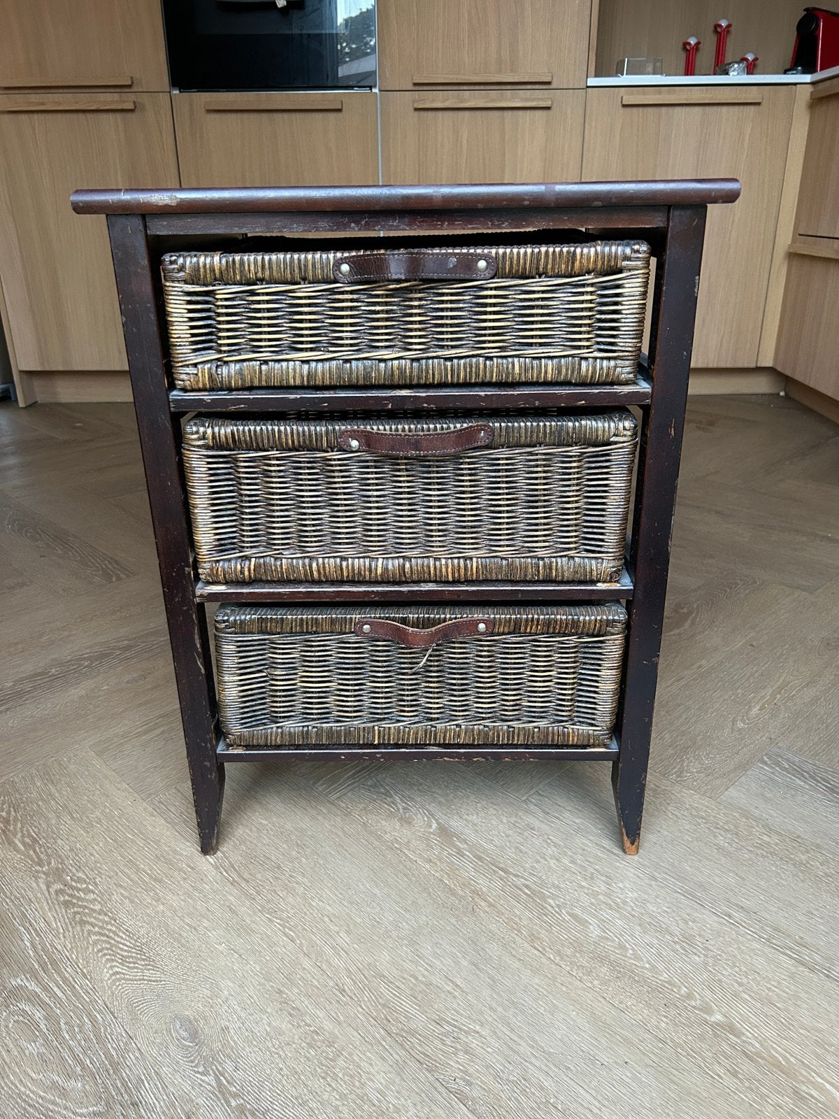 Houten bijzettafel - nachtkastje - ladekastje, Ophalen, Minder dan 55 cm, Gebruikt, 60 cm of meer