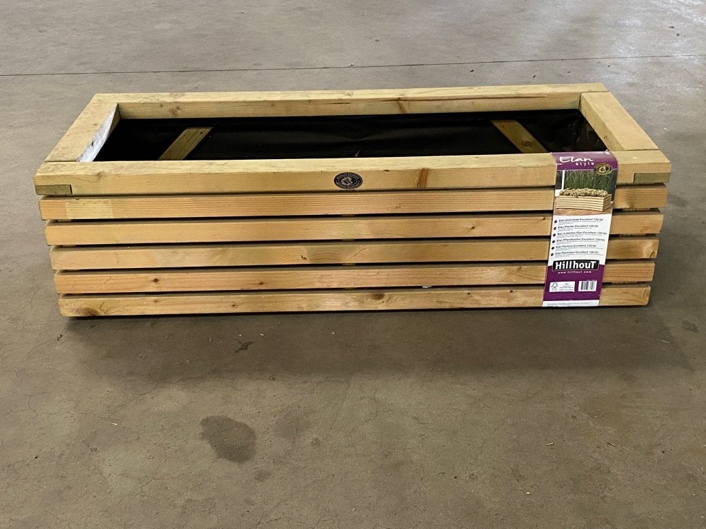 006. Hillhout Elan bloembak excellent 30x120x50 cm €125,00!, Tuin en Terras, 100 cm of meer, Nieuw, Ophalen of Verzenden, Rechthoekig