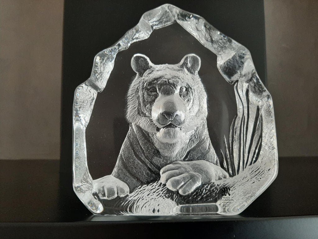 Originele Mats Jonasson kristallen tijger!, Antiek en Kunst, Antiek | Glas en Kristal, Ophalen of Verzenden