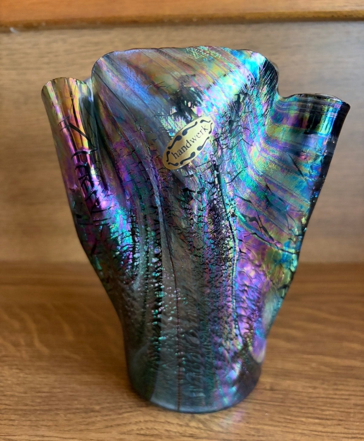 Vintage handgevormde kunstglazen vazen – iriserend glas, Antiek en Kunst, Ophalen of Verzenden