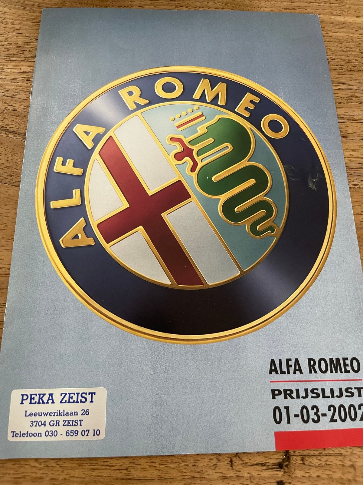 Alfa Romeo Prijslijst 01-03-2002 - 2 stuks, Ophalen of Verzenden, Zo goed als nieuw, Alfa Romeo