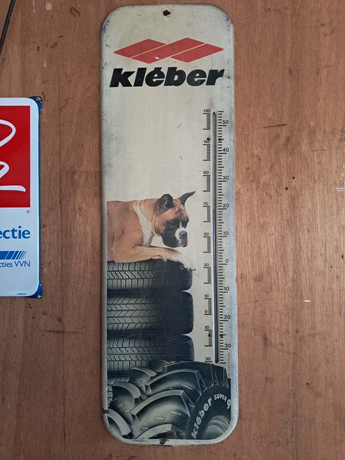 Grote Vintage Kleber Thermometer - Decoratief met Hond en Ba, Gebruikt, Metaal, Ophalen of Verzenden, Overige merken
