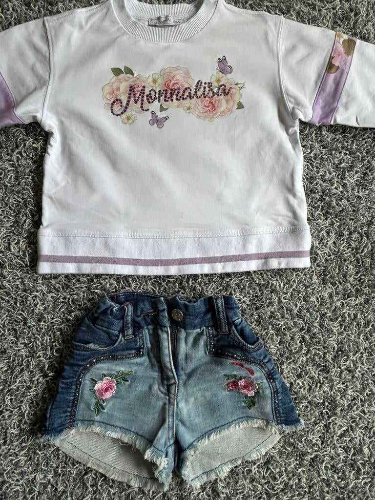 Monnalisa jeans broekje 4 met bijpassend sweatshirt 5 jaar, Ophalen of Verzenden, Zo goed als nieuw, Meisje, Broek